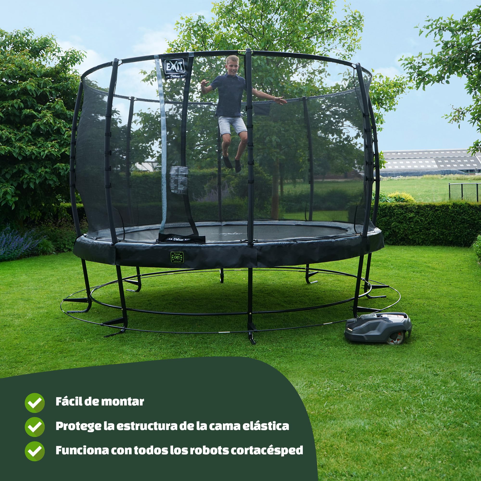 EXIT Parada para Robot Cortacésped de Trampolín Toys - para Cortar el Césped Alrededor de Tu Trampolín - Protege el Marcos del Trampolín - Ajustable en Longitud - Trampolines Lotus y Elegant ø253cm