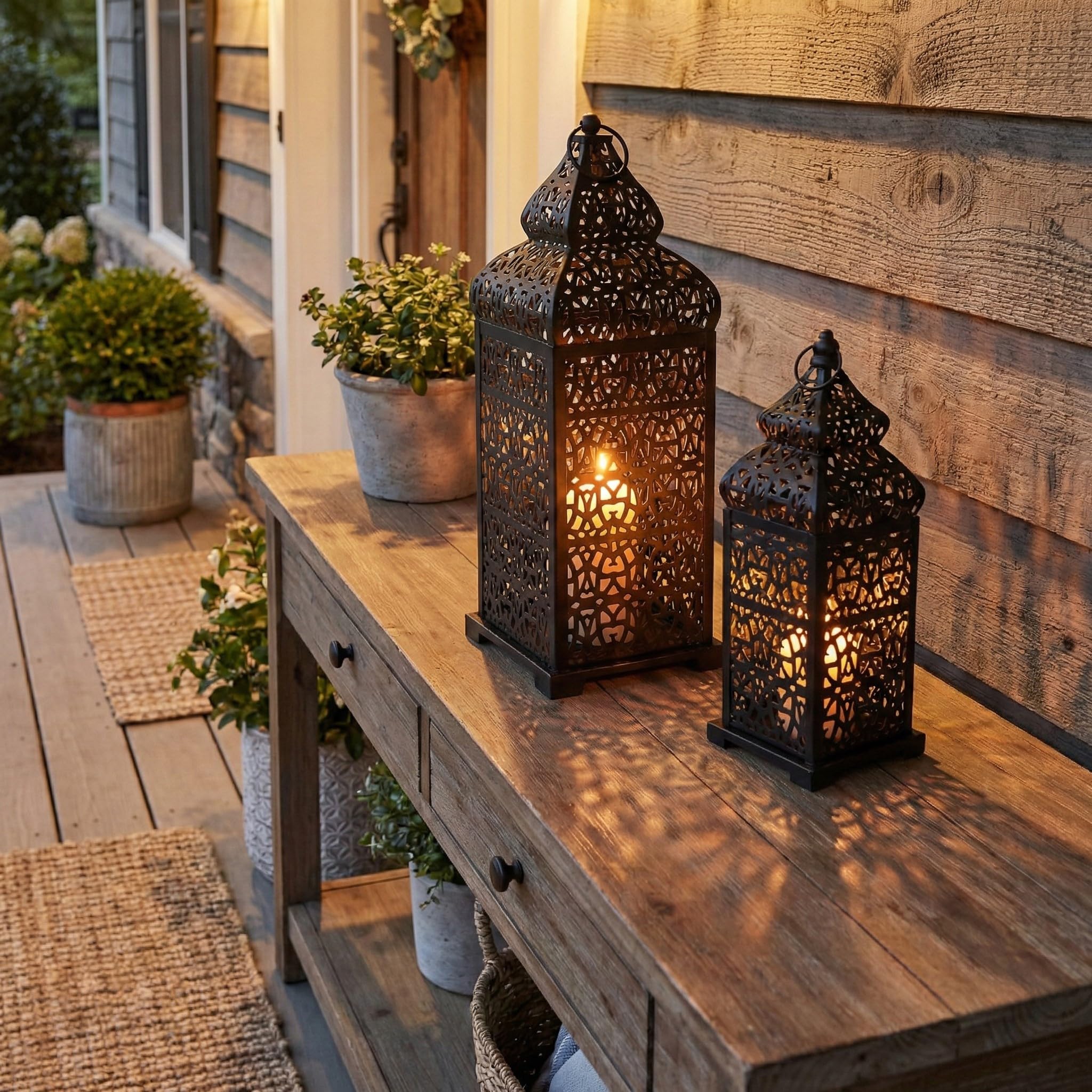 Vela Lanterns Tempio Marocchino Candele Lanterne, Nero, Set di 2