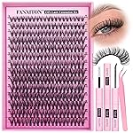 FANXITON DIY Lash Extension Kit 30D D Individual Lashes Lash Clusters Kit Cluster Lashes Lash Bond and Seal and Lash Tweezers for Lash Clusters Kit DIY at Home