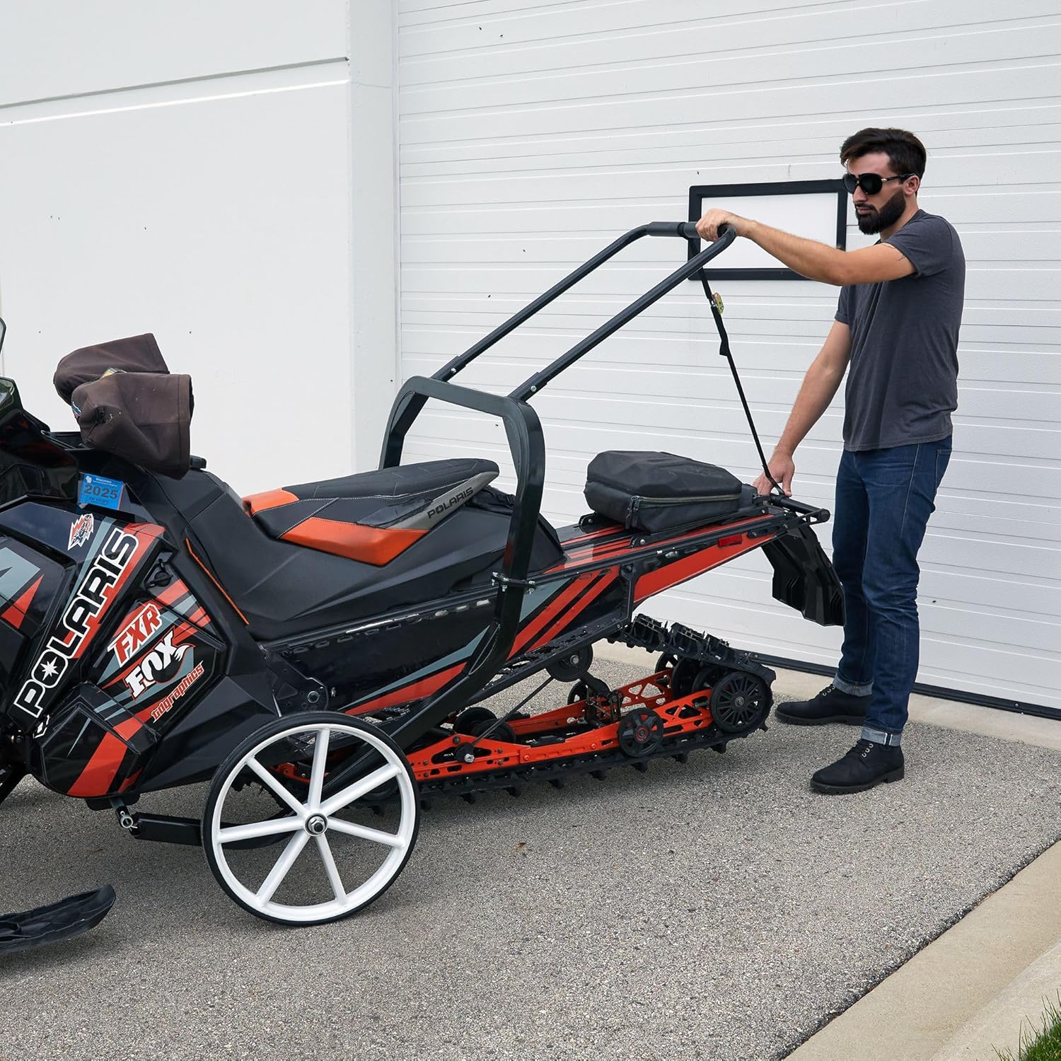 Black Ice Snowmobile Dolly Lift 750 lb. Capacity Easy Move Tires and Leverage Handle for Garage or Shop