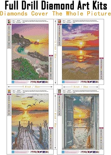 Miniatura 3 de CHWGLFGG Paquete de 4 kits de pintura de diamantes para adultos principiantes, kit de arte de diamantes para paisajes de playa 5D, kit de arte