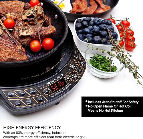 Miniatura 3 de Nuwave Placa de cocción de inducción de precisión dorada, superficie de vidrio de cerámica a prueba de roturas, bobina de calefacción grande de 8