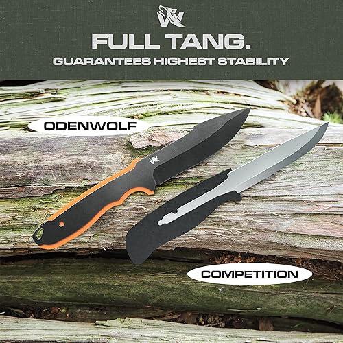 Vista 4 de ODENWOLF WOLF-I - Cuchillo de supervivencia de espiga completa con funda, elegante hoja fija táctica, hecho de acero 440C, cuchillo de supervivencia
