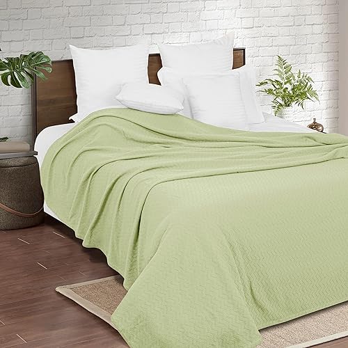 Miniatura 3 de BELIZZI HOME Manta de cama 100% algodón, transpirable, térmica, tamaño Queen, cheurón suave de 90 x 90 pulgadas, perfecta para usar en capas en