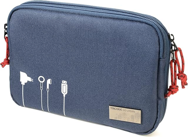 Troika Business Tech Pouch 2 torba na kable na akcesoria elektroniczne z poliestru w kolorze niebieskim, wymiary: 23,5 cm x 17 cm x 3,5 cm, BGO44/DB, niebieski, 23,5cm, Nowoczesny