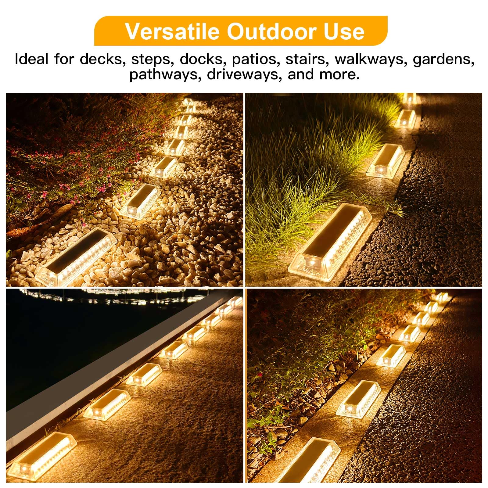 Lacasa Luces Solares LED Exterior Jardín, 8 uds Luz Solar Exterior IP68 Impermeable, Blanco Cálido 2700K,Iluminación Solar para Jardin, Terraza, Escaleras, Senderos
