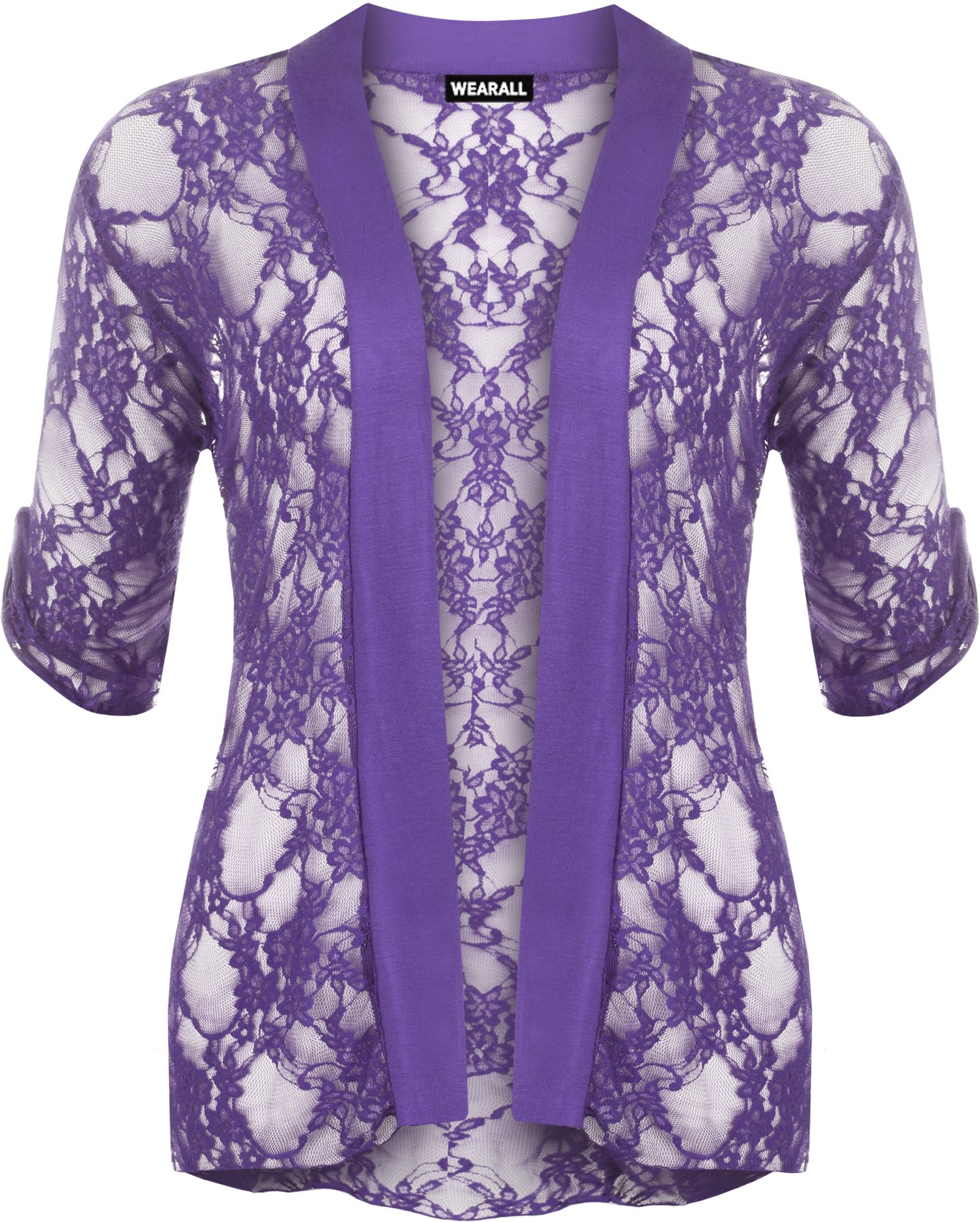 Wearall Women's Purple Lace Open Cardigan Top - 24-26