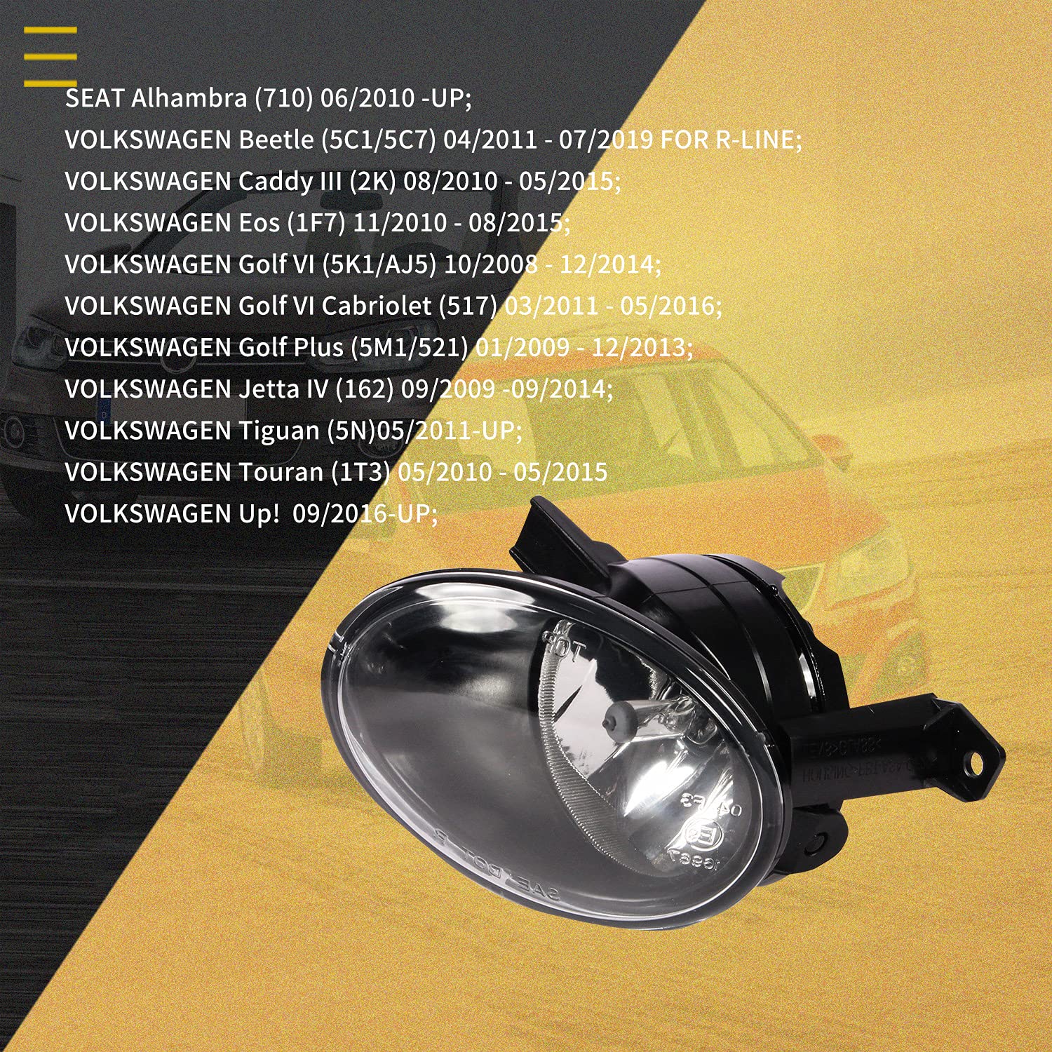 Nebelscheinwerfer passt für VW Golf VI 5K1/AJ5 08-13 Jetta 09-14 Golf VI Cabriolet 11-16 Up! 16-UP Tiguan 11-up Touran 10-15 Caddy 10-15 Eos 10-15 Seat Alhambra Ein Paar Saubere linse HB4/9006