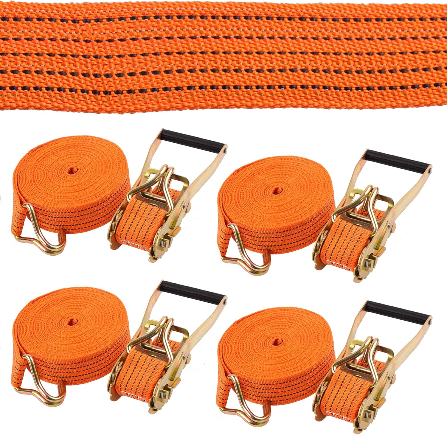 4 Pack Heavy Duty Ratchet Straps 2 Inch x 23ft, Tie Down Straps Ratchet with Double J Hook, 2200 LBS Break Thicker Encrypted Cargo Ratchet Straps for Moving, Truck, Motorcycles, Kayaks, Car Roof