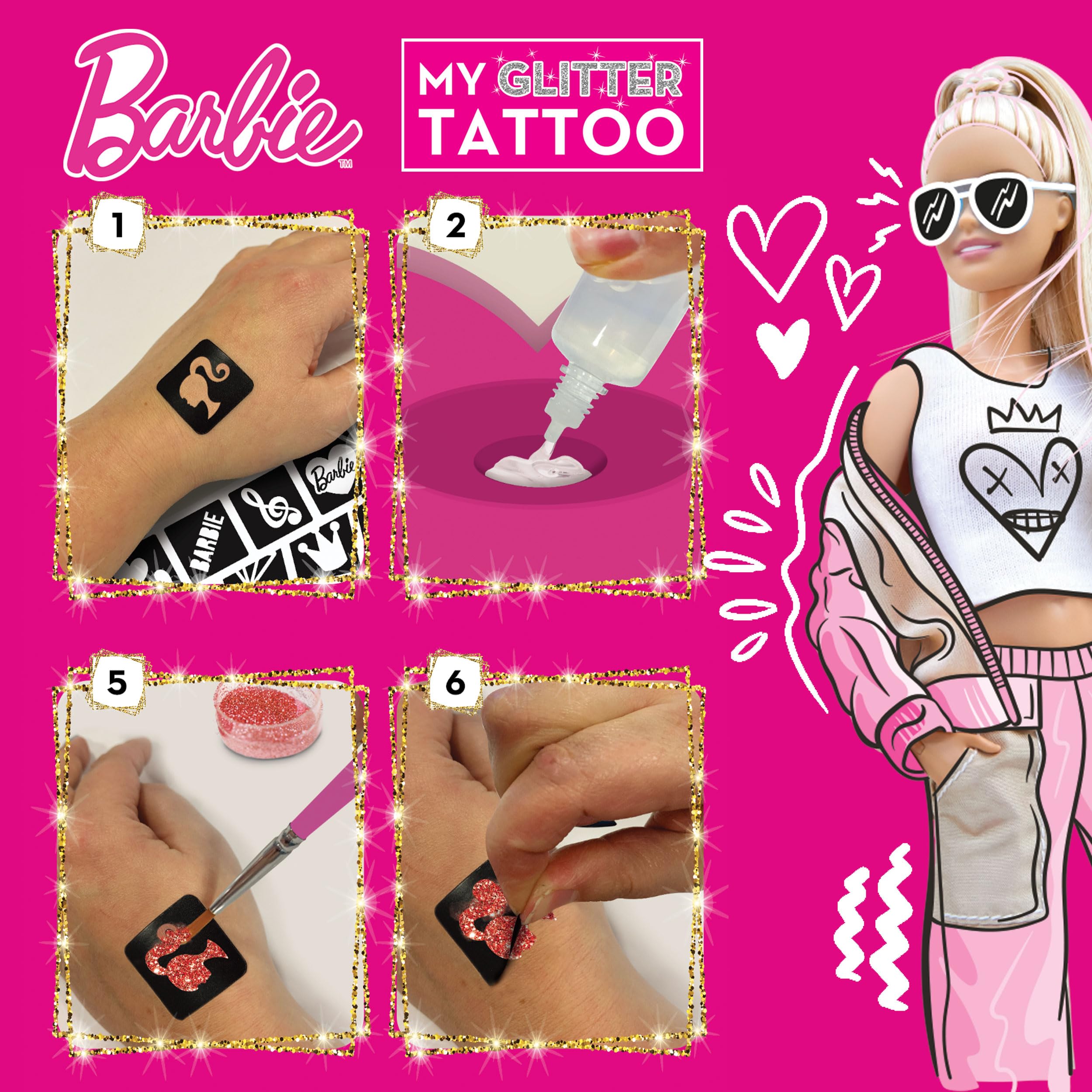 Lisciani Gry - Barbie My Glitter Tattoo, Kwiatowy Kolor Meine Scientillant-Tatuaggi, S, 100958