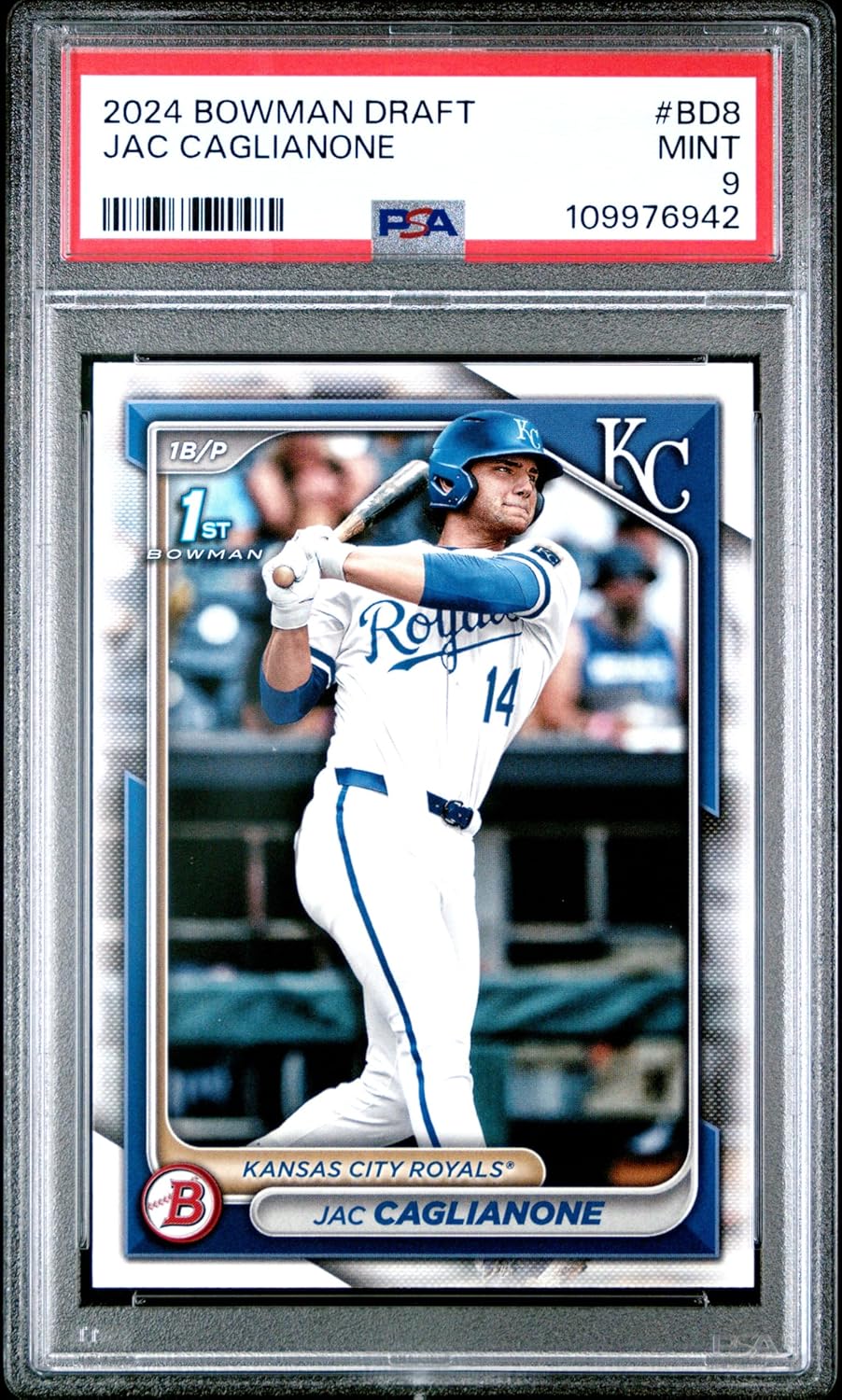 Graded 2024 Topps Bowman Draft Jac Caglianone #ROYAL Rookie RC Baseball Card PSA 9 Mint