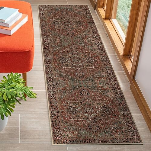 Alfombra lavable para pasillo de 2 pies 6 x 8 pies, alfombra de pasillo antideslizante con parte trasera de goma, tapetes vintage desgastados para