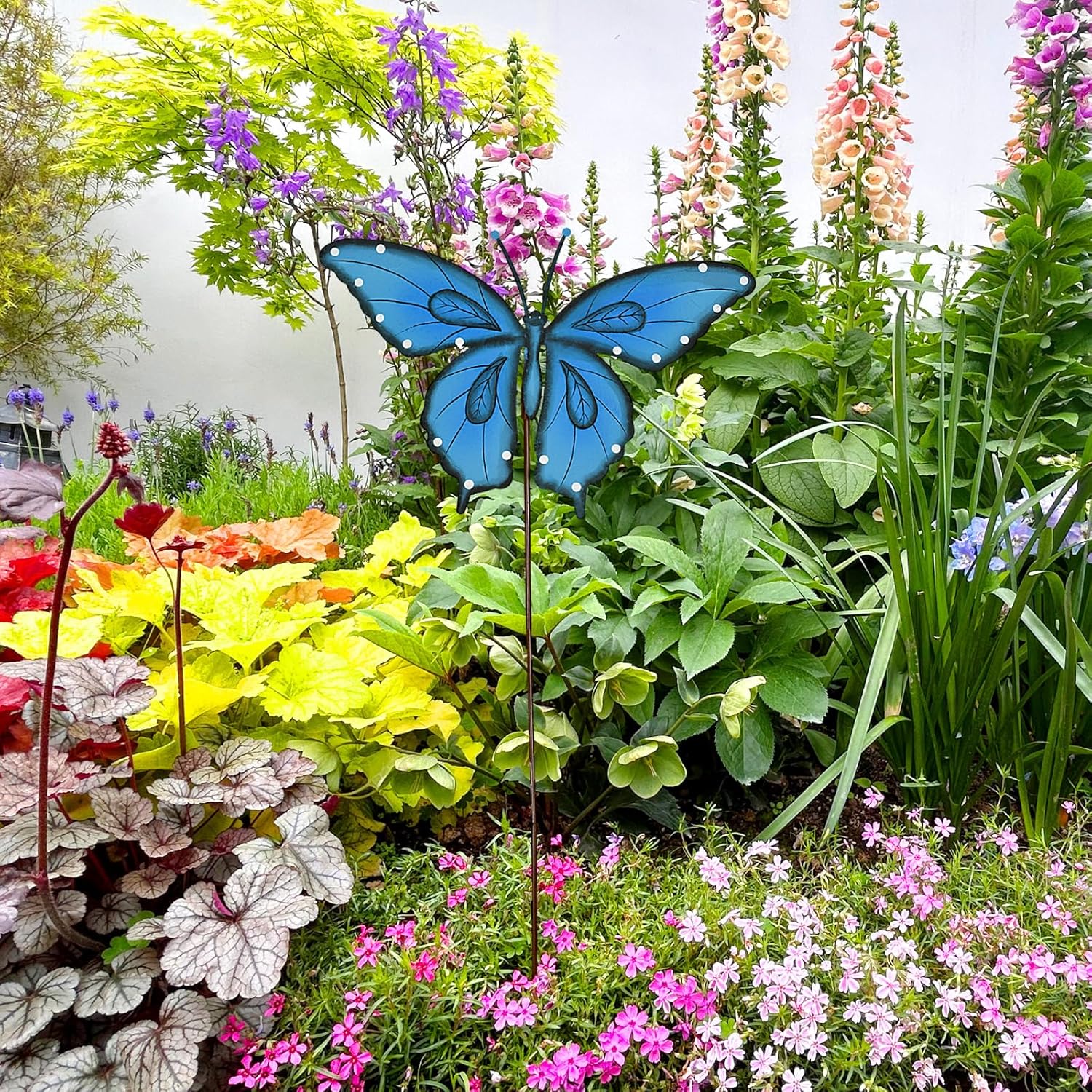 Attraction Design Butterfly Garden Stake Decorative Butterfly Yard Stake, Cute Insect Decor Metal Yard Art Decor Outdoor Garden Decoration for Patio Porch Lawn Pathway Backyard (Blue)