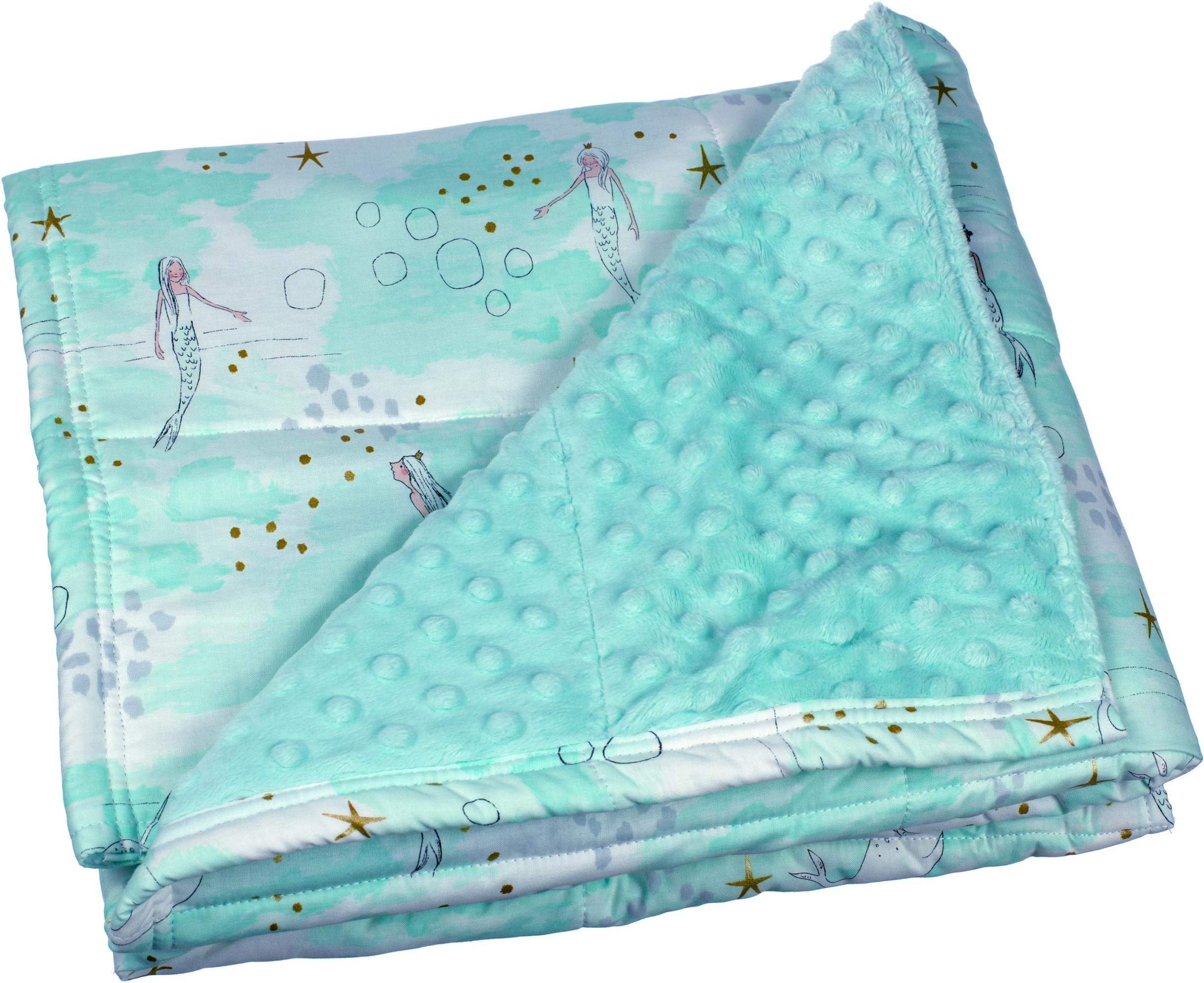 Calming Covers Weighted Blanket for Kids (6 lbs, 35 x 41, Aqua Mermaid Cotton & Minky)