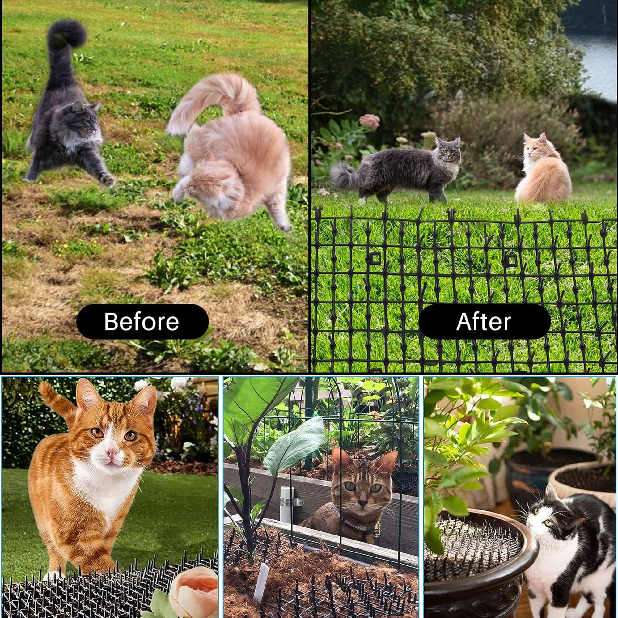 Anti-Chat avec Pointes, 400 x 30cm Empêcher Les Animaux de S'approcher avec 16 Piquets en Métal, Tapis Répulsif avec Epine Grille Pic Tapis pour Jardin, Clôtures,Canapé-Protège Plantes(Blanc)