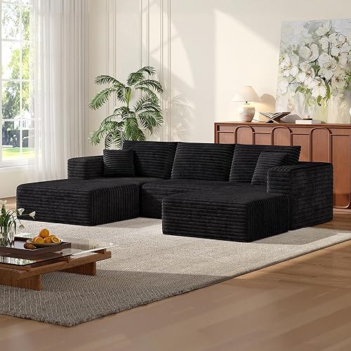 Miniatura 22 de MoonSpeak Sofá modular sin hueso de 133 pulgadas para sala de estar, moderno sofá modular con asiento profundo, sofá cama tapizado con 2 otomanas