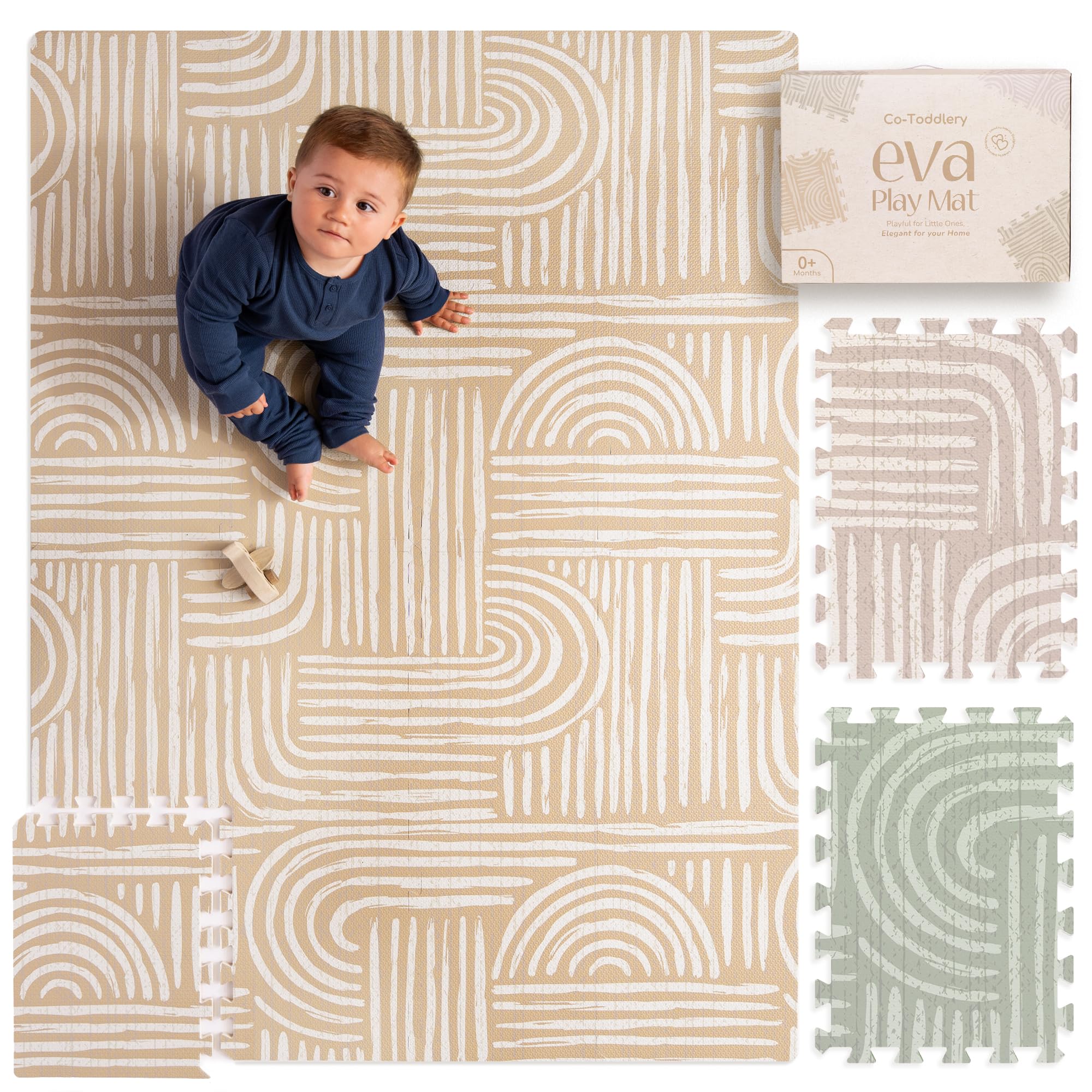 Puzzlematte Baby – Premium Krabbelmatte Baby aus EVA Schaum, Kinderteppich im zeitlosen Design, rutschfest & leicht zu reinigen, sichere Spielmatte Baby & Kleinkinder | Co-Toddlery