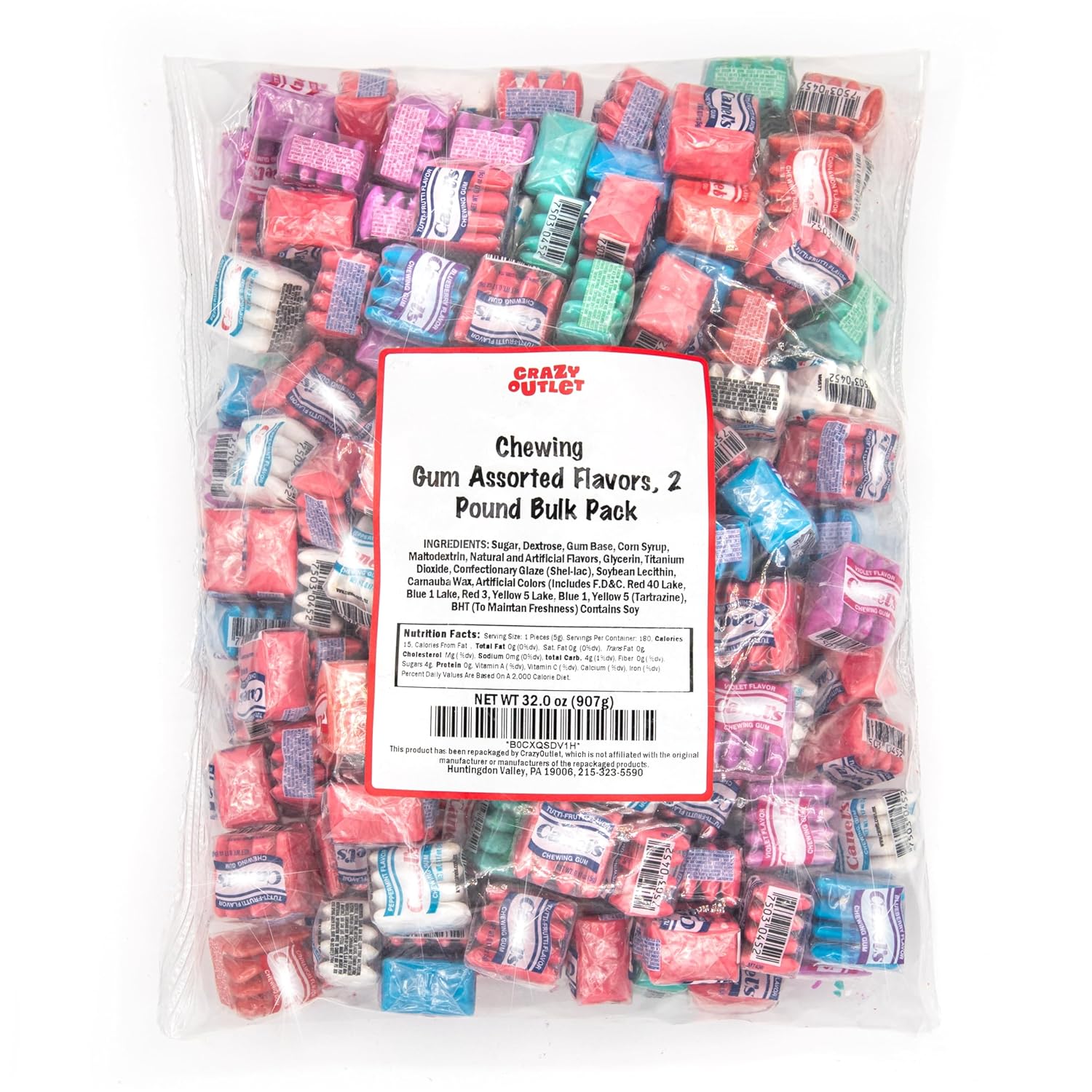Mexican Original Chewing Gum - 180 Mini Pouches - 2 Pound Pack - Assorted Flavors Gum Bulk - Mix of Spearmint, Tutti-Frutti, Cinnamon, Blueberry, and Violet
