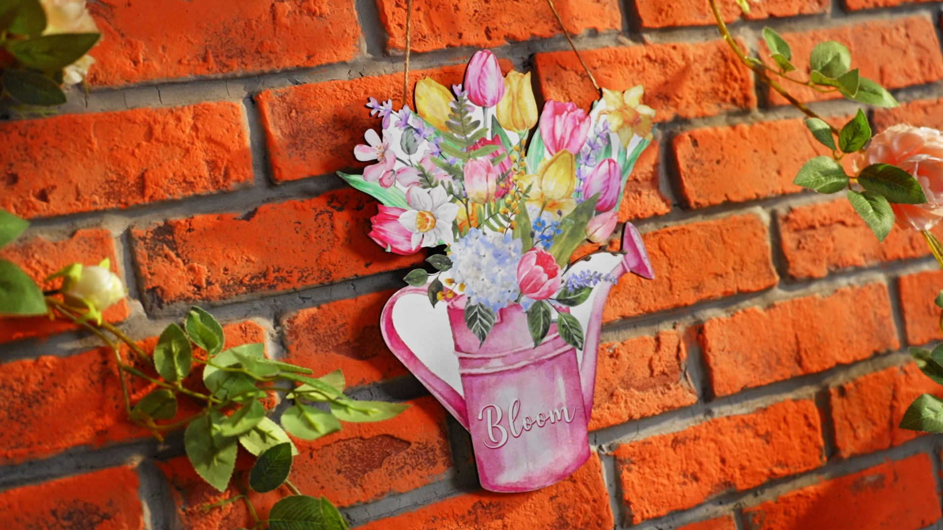Wesiti Hello Spring Wooden Hanging Sign Rustic Tulip Flower Front