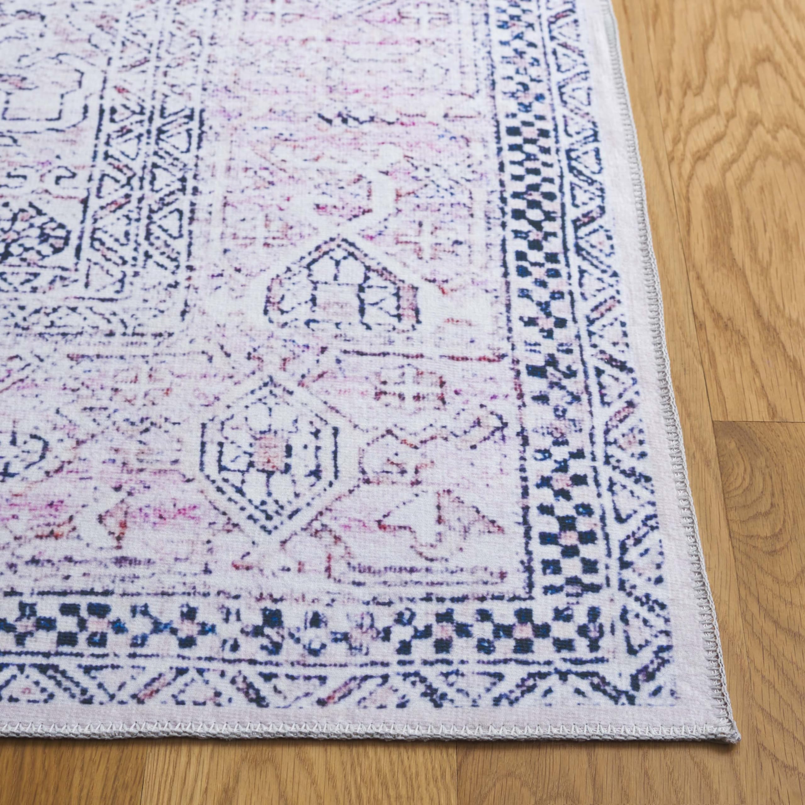 SAFAVIEH Tapis de Sol Vieilli Rug Idéal pour Les Zones à Fort Passage - Lavable en Machine et Antidérapant - Arizona Collection, Tapis à Poil Court, in Rose et Beige, 91 X 152 cm