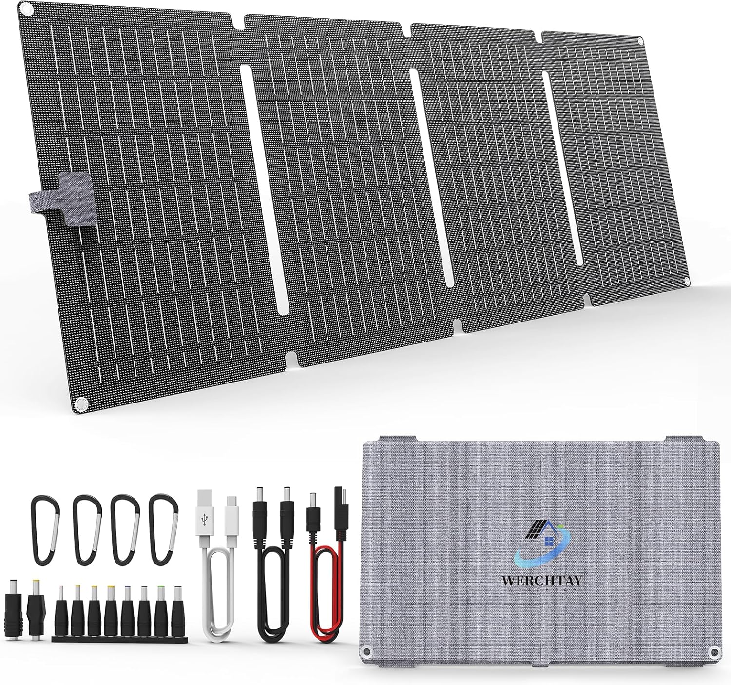 12V 40W Portable Solar Panel, 24% High-Efficiency Monocrystalline, IP67 Waterproof Foldable with USB-C/USB-A/DC Outputs for Camping, RV, Backpacking