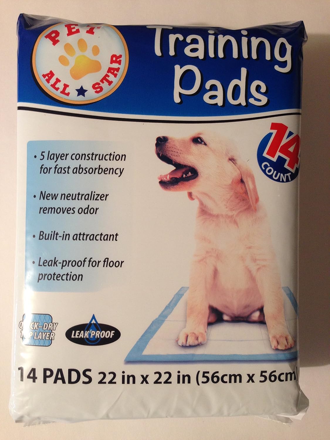 Puppy Training Pads from Pet All Star Fast Absorbency 5 Layer Protection 22x22