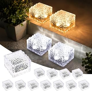 GIGALUMI 12 Pack Solar Lights PVC Brick Outdoor Garden, 2 Lighting Colors Solar Lights Garden Ornaments Outdoor Waterproof for Path Lawn Pond Patio Ground Driveway