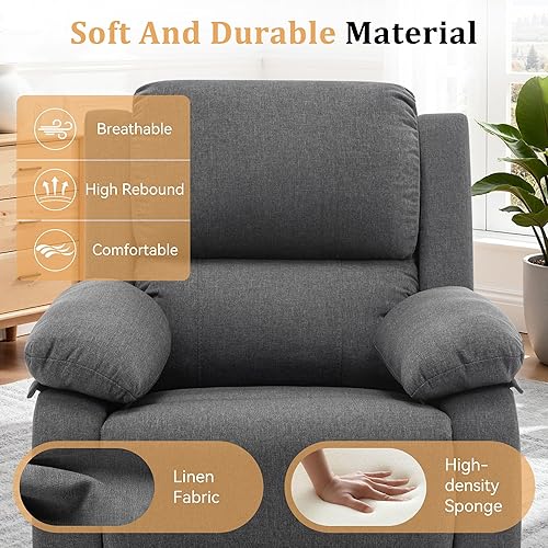Miniatura 6 de Silla reclinable, silla mecedora giratoria de 360 grados para adultos, silla reclinable pequeña para espacios pequeños, silla reclinable de tela