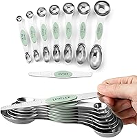Vista 40 de Spring Chef Juego de 8 cucharas medidoras magnéticas de acero inoxidable morado con nivelador, cucharadita de metal de doble cara y cucharada