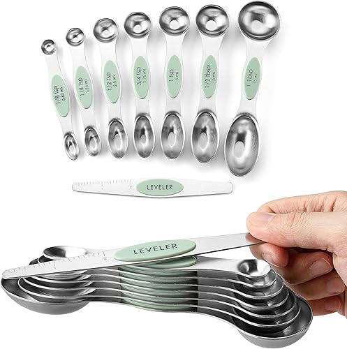 Miniatura 39 de Spring Chef - Juego de 8 cucharas medidoras magnéticas de acero inoxidable con nivelador, cucharadita y cucharada de metal, para hornear y cocinar