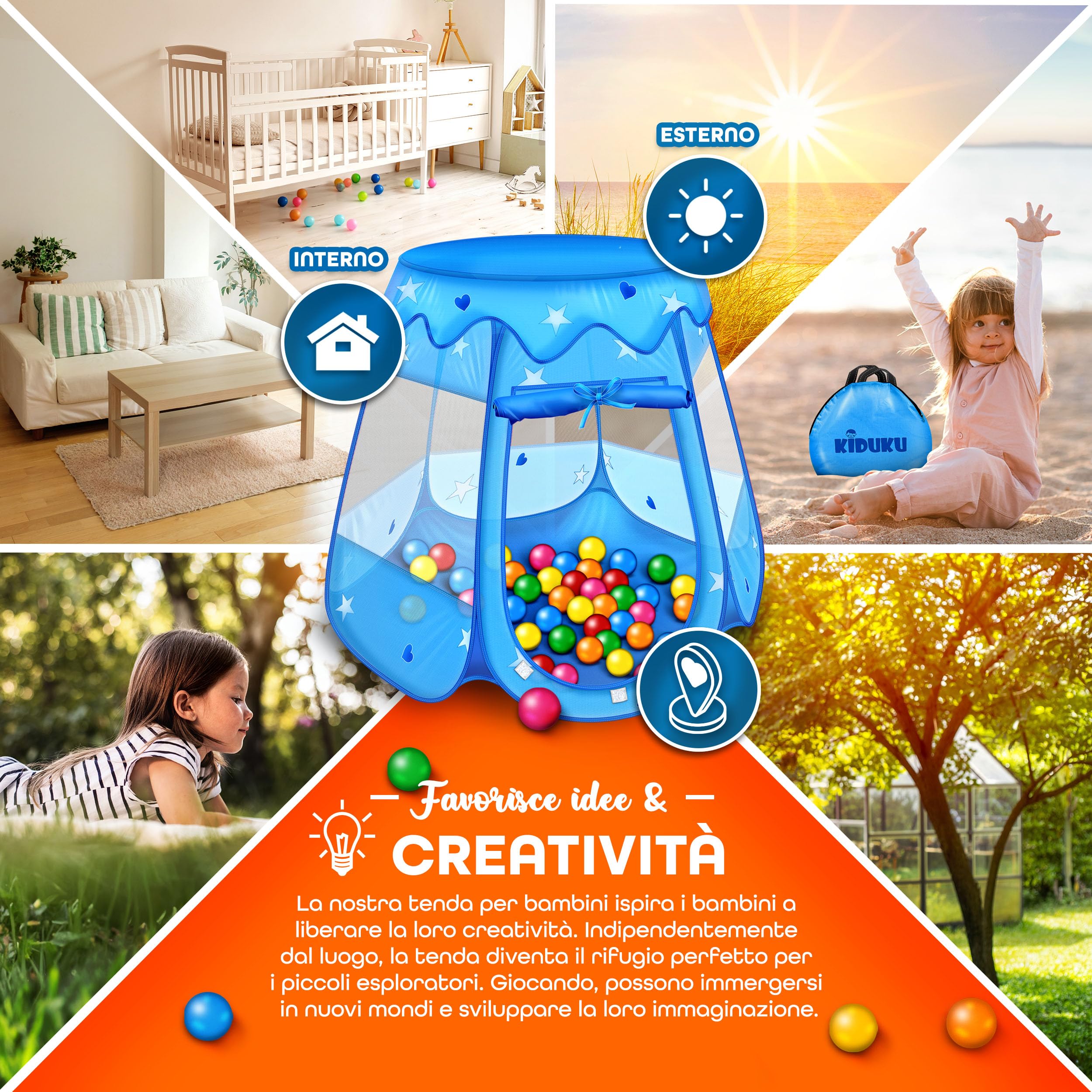 KIDUKU Tenda da gioco per bambini pop up 100 palline borsa Blu