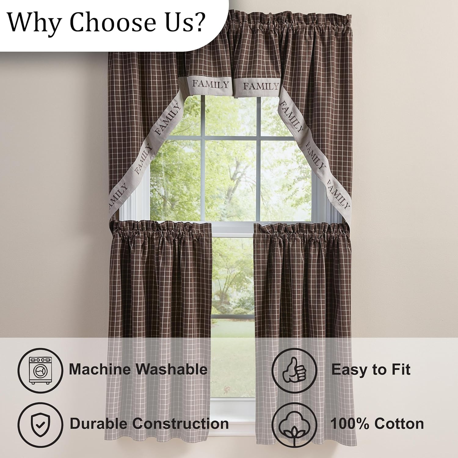 Park Designs Family Swags Pair 72" x 36", Brown Plaid Swag Curtain Set for Traditional Country Window Decor and Farmhouse Room Decorating