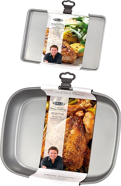 Stellar - James Martin Heavy Duty Non Stick Roasting - Oven Tray Sets (Medium Roast + Small Baking Tray)