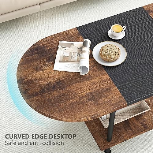 Miniatura 4 de Mesas de café, mesa central moderna con estante de almacenamiento, mesa de 2 niveles para sala de estar, diseño moderno de dos tonos (marrón