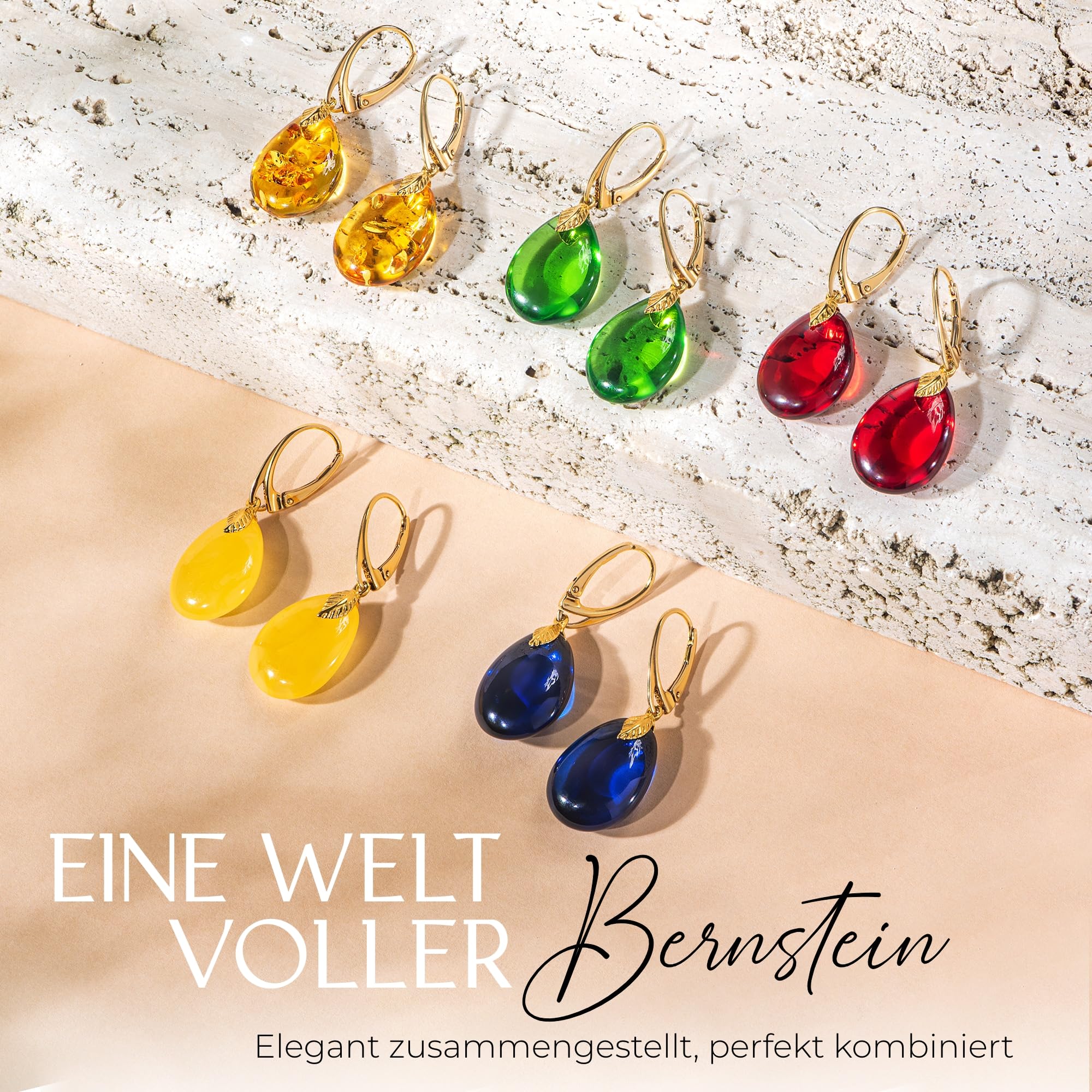 Bernstein Ohrringe - Eleganter Bernstein-Schmuck Hängend mit goldenem Fitting für Damen, Tropfenförmige Amber-Ohrringe, Damenschmuck