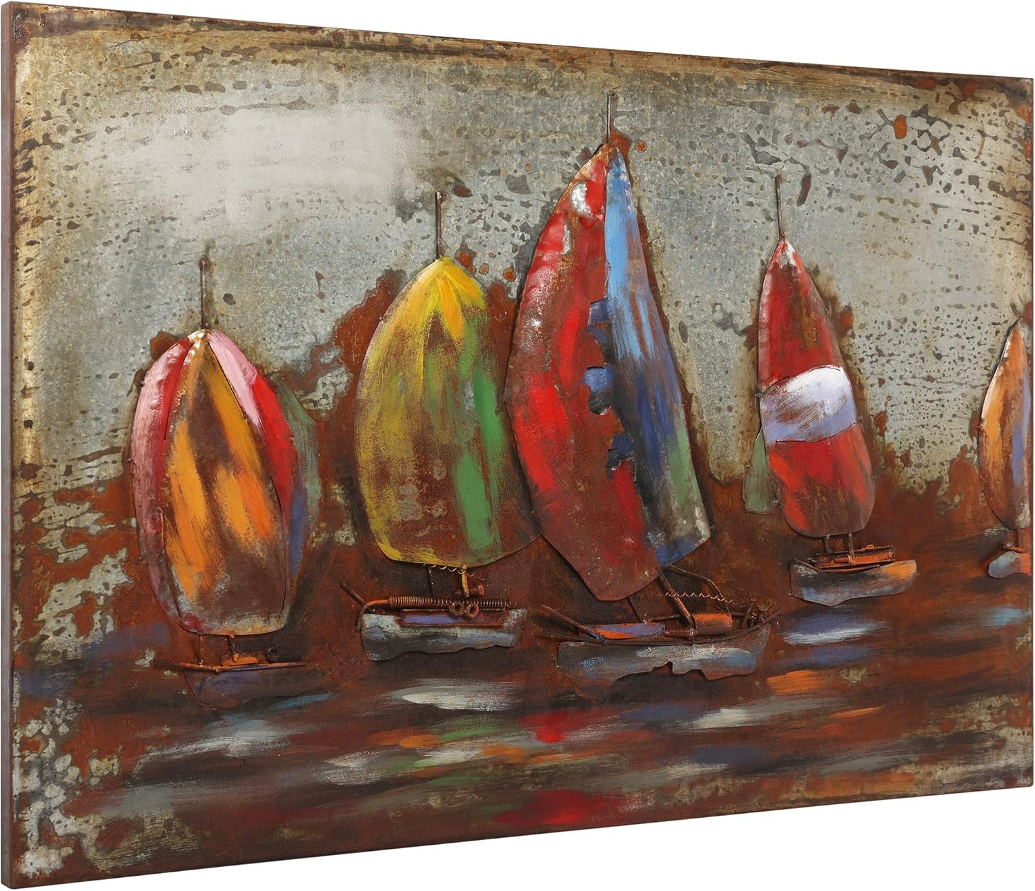Empire Art Direct "The Regatta 1" Mixed Media Hand Painted Iron Wall Sculpture by Primo