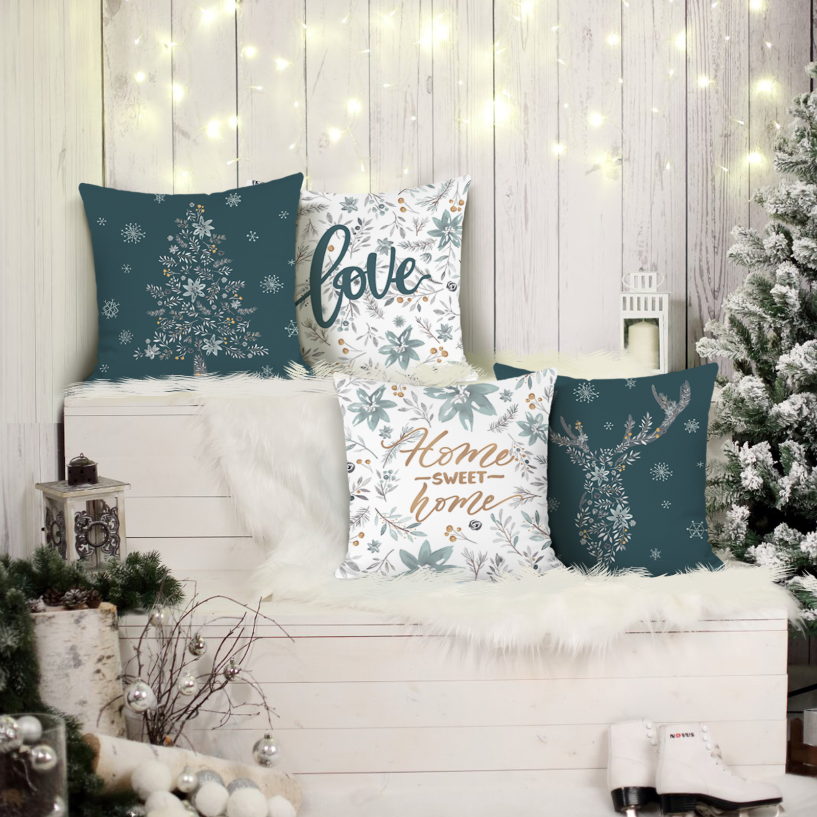 Housse De Coussin Fourrure écru 45x45 Cm - Motif Cerf, Décoration Chalet Ou Noël, Douce Et Lavable