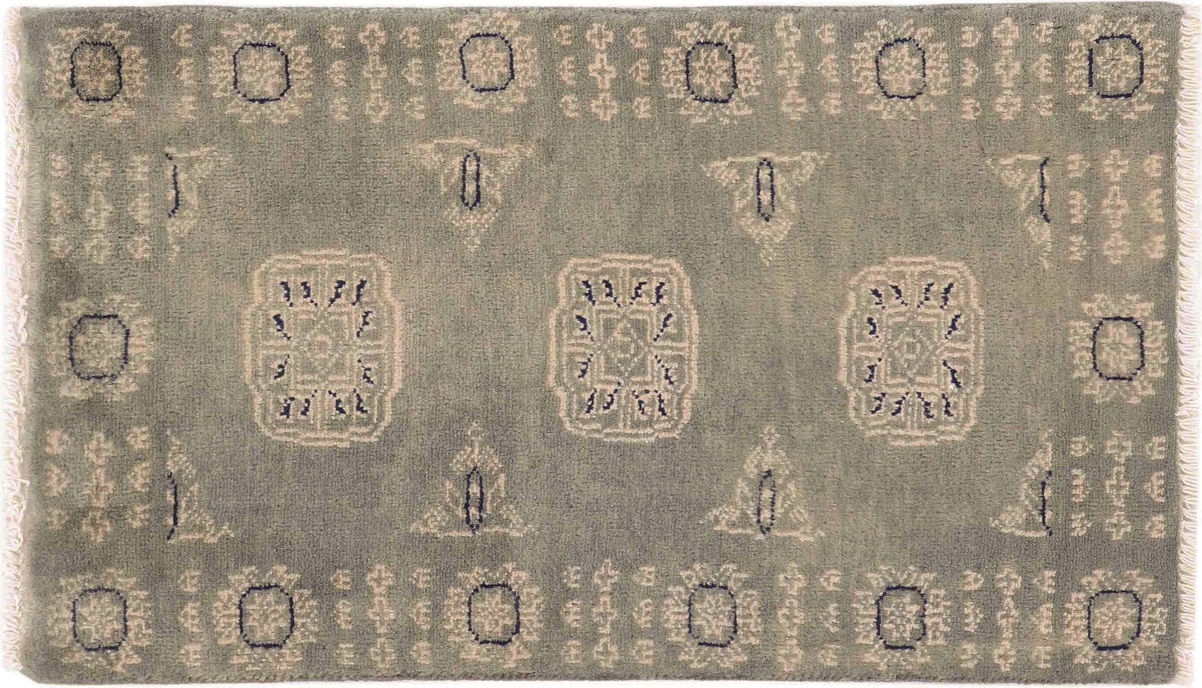 Tapis Pakistan Buchara 3 couches 50 x 90 cm tissé main, Orient géométrique gris