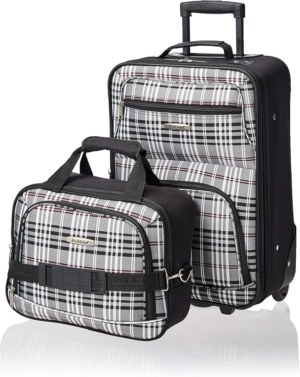 Amazon.com | Rockland Fashion Softside Upright Luggage Set, Expandable, Black Plaid, 2-Piece (14/19) | Luggage Sets