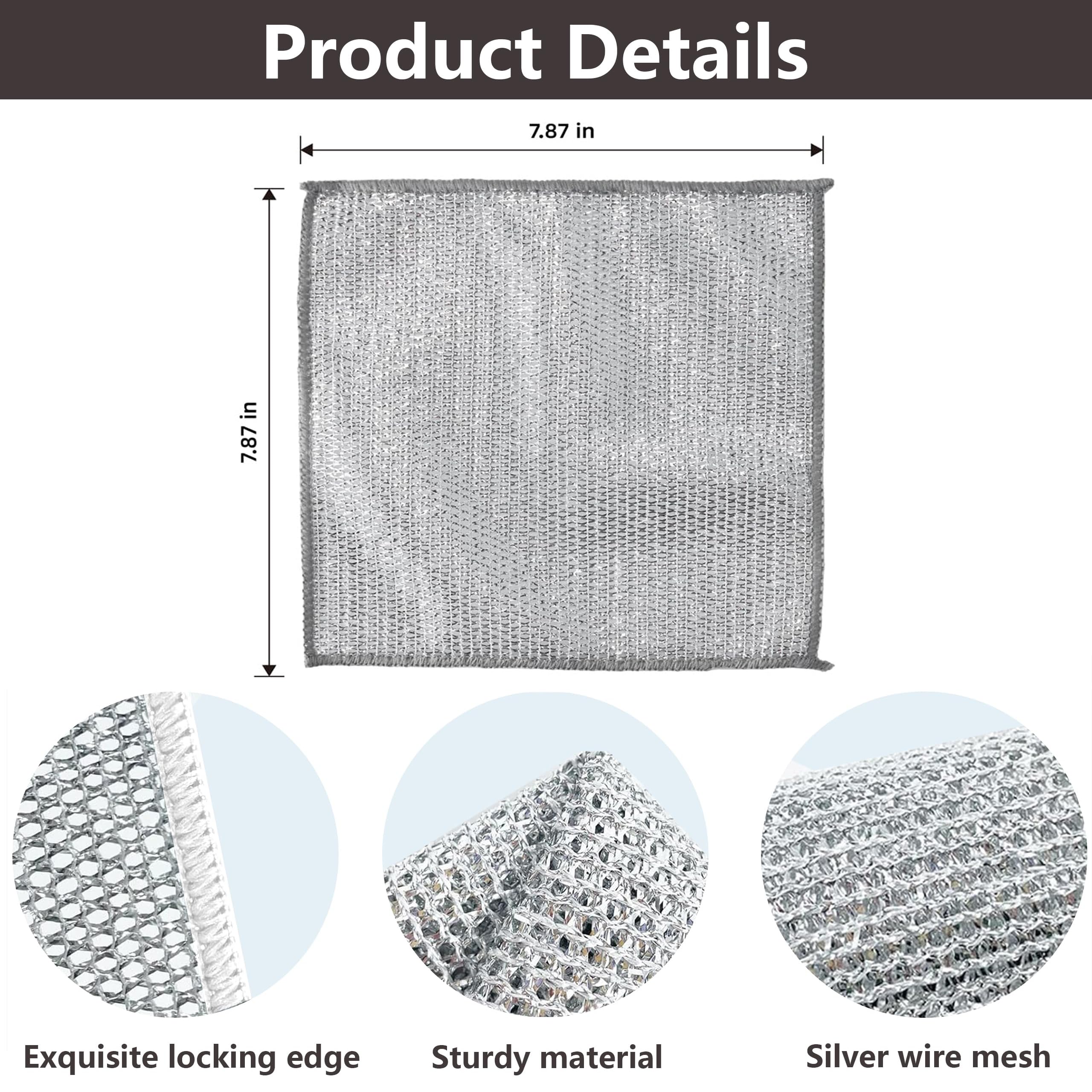Chiffons à Vaisselle En Fil Métallique - Lot De 6 - Nettoyage Anti-rayures, Double Couche, 20x20 Cm