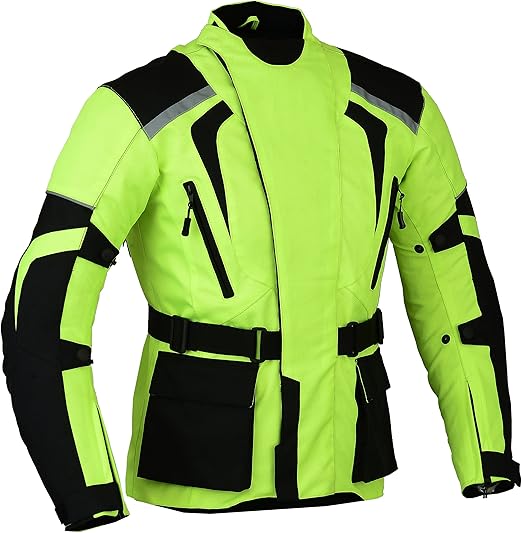 Green motorcycle jacket with washed colour, highly visible, waterproof and reflective, Green