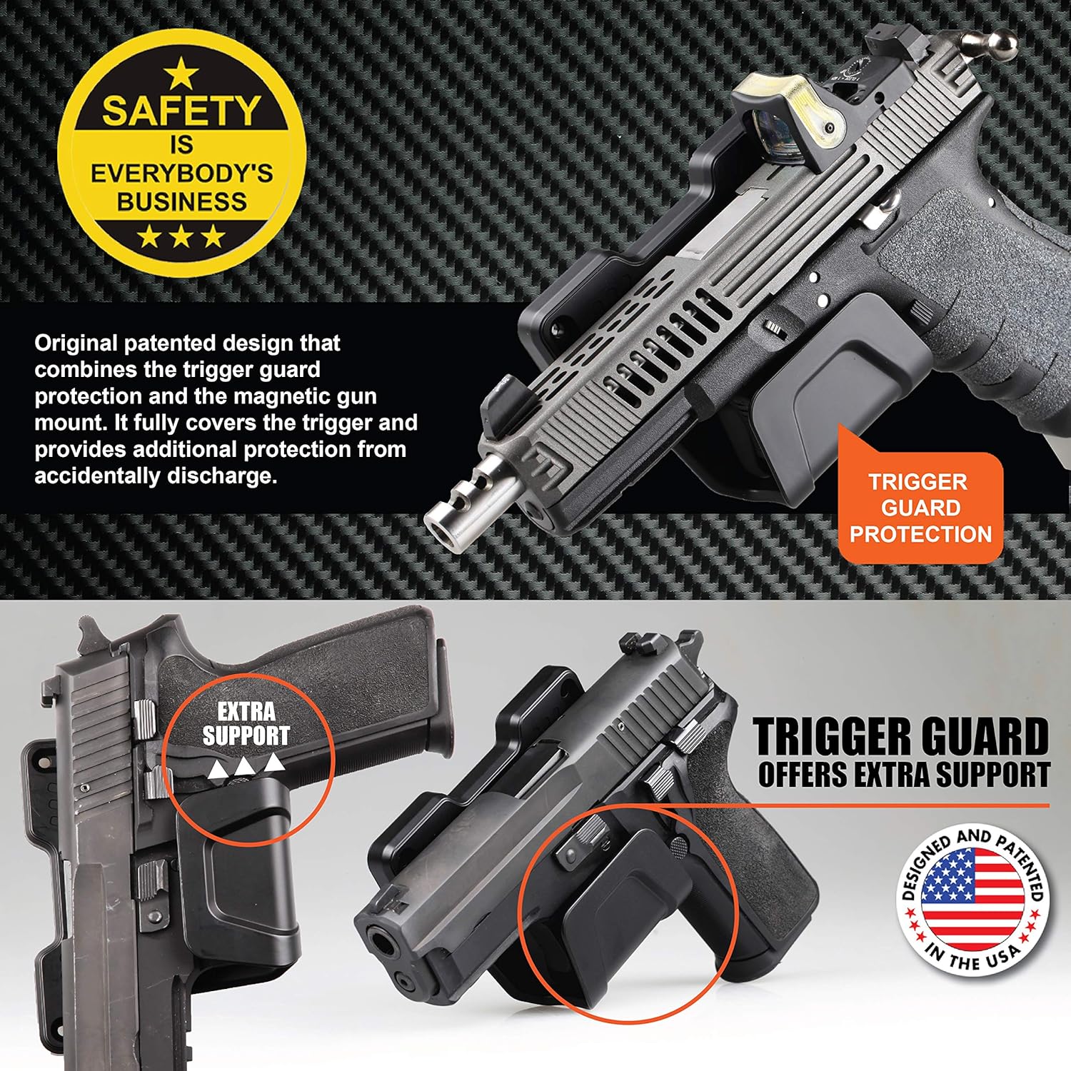 Stinger Tactical Bedside Holster w/ Magnetic Gun Mount: Safety Trigger Guard Protection, Bedside Backup, Bedside Pistol / Handgun Holster, Mattress Holster, Magazine and Flashlight Loop, Under Desk, Couch
