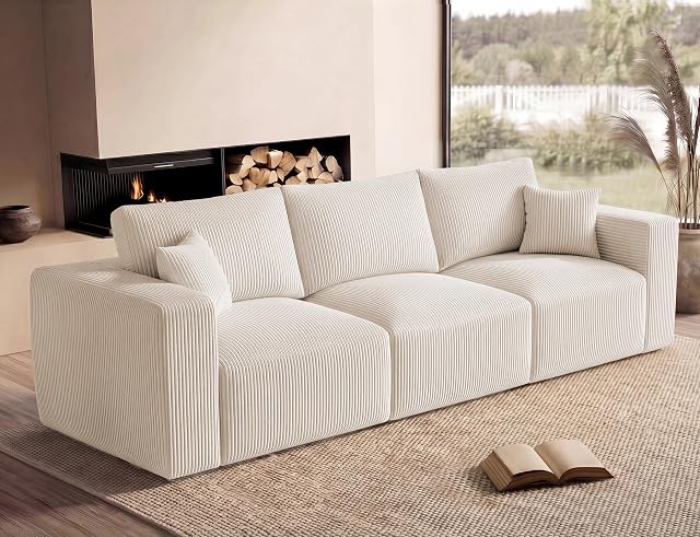 Living&Giving（WALKBON） 111" Modular Sectional Sofa, 3-Seater Boneless Cloud Couch, Beige