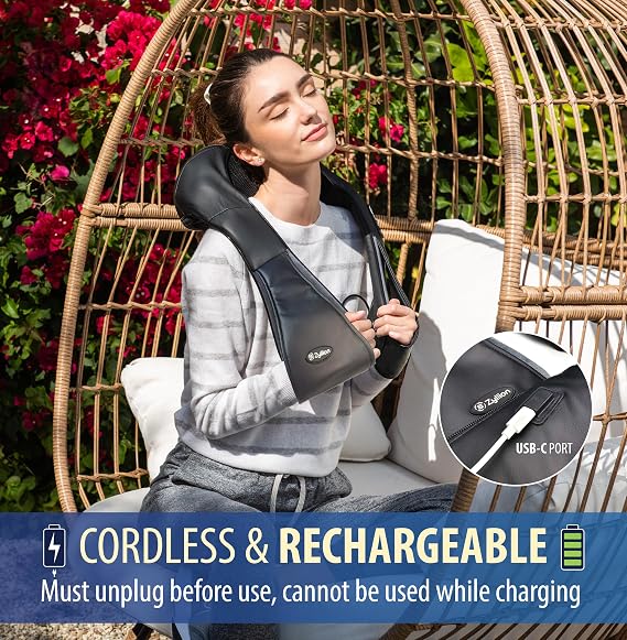 Zyllion ZMA-28RB Neck and Back Massager with Heat for Pain Relief, Black