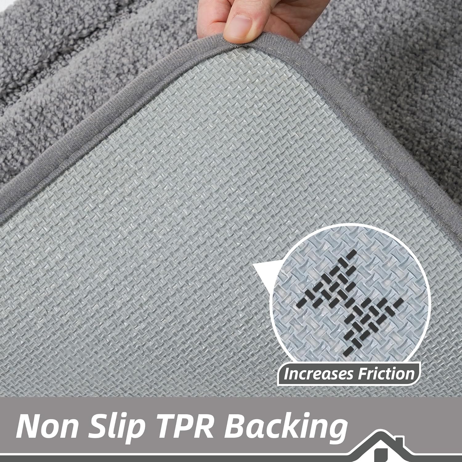 BEQHAUSE Bathroom-Rugs-Soft& Absorbent-Non-Slip-Bath Mats for Bathroom Machine Washable Bathrooms Carpet Grey Thick Shower Mat for Bathrooms, Bathtub and Sink, 24"x48"