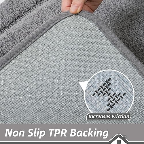 Miniatura 4 de BEQHAUSE Alfombras de baño, suaves y absorbentes, antideslizantes, lavables a máquina, alfombra de baño gruesa gris para baño, bañera y lavabo, 24 x