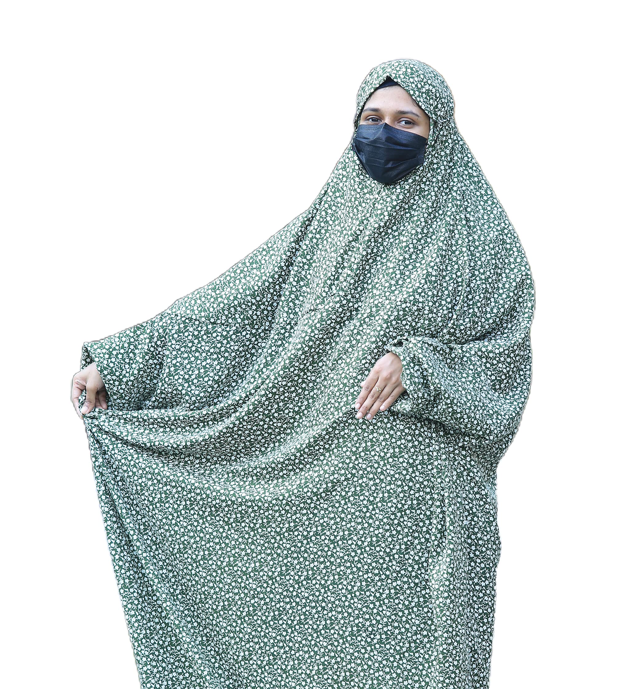 SAWB PRAYER DRESS,ONE PIECE ISLAMIC PRAYER JILBAB/NISKARAKUPPAYAM/NAMAZ KHIMAR FOR WOMEN,ADULT SIZE/FREE SIZE- DARK GREEN, Dark Green, 5XL