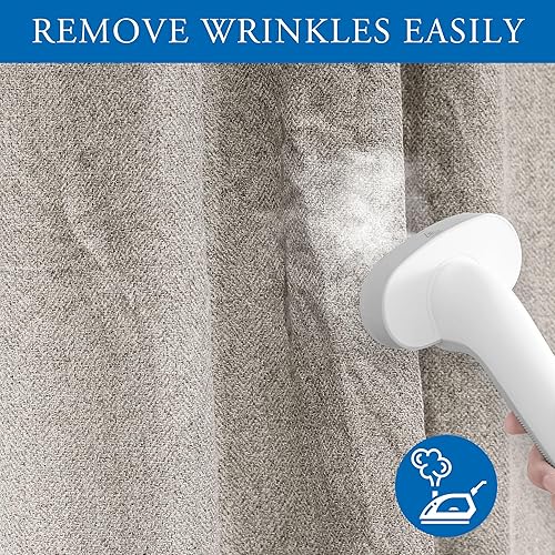 Miniatura 6 de Beauoop Cortinas de lino 100% opacas de 96 pulgadas de largo, 2 paneles para dormitorio, sala de estar, gris pardo con parte trasera blanca,