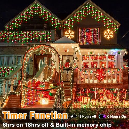 Miniatura 5 de Luces de Navidad de 164 pies para decoración al aire libre, 1600 LED, 8 modos, cortina de luces con 320 gotas, temporizador impermeable con función