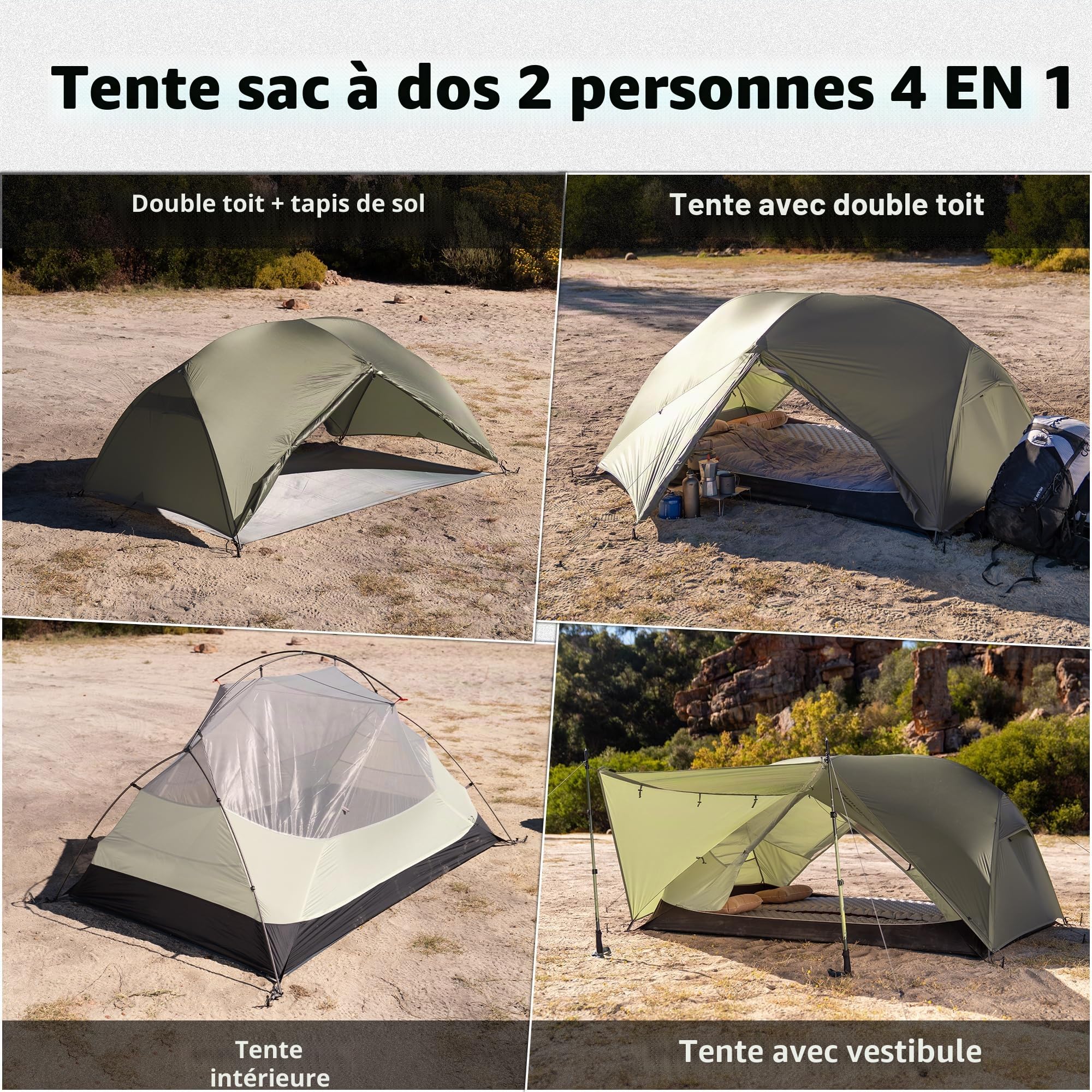 Naturehike Mongar Pro Tente de trekking ultra légère coupe-vent imperméable portable pour 1, 2 et 3 personnes 3-4 saisons pour le camping et la randonnée